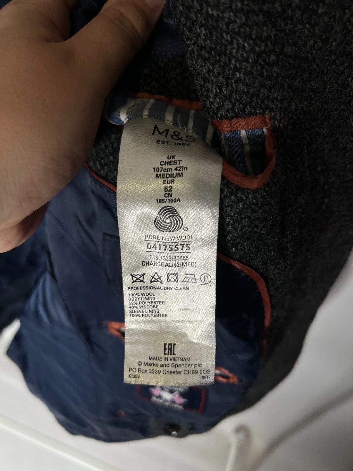 Marks & Spencer M&S Luxury Charcoal Grey Moon Tweed Wool Blazer Jacket Size 42R - 11 Thumbnail