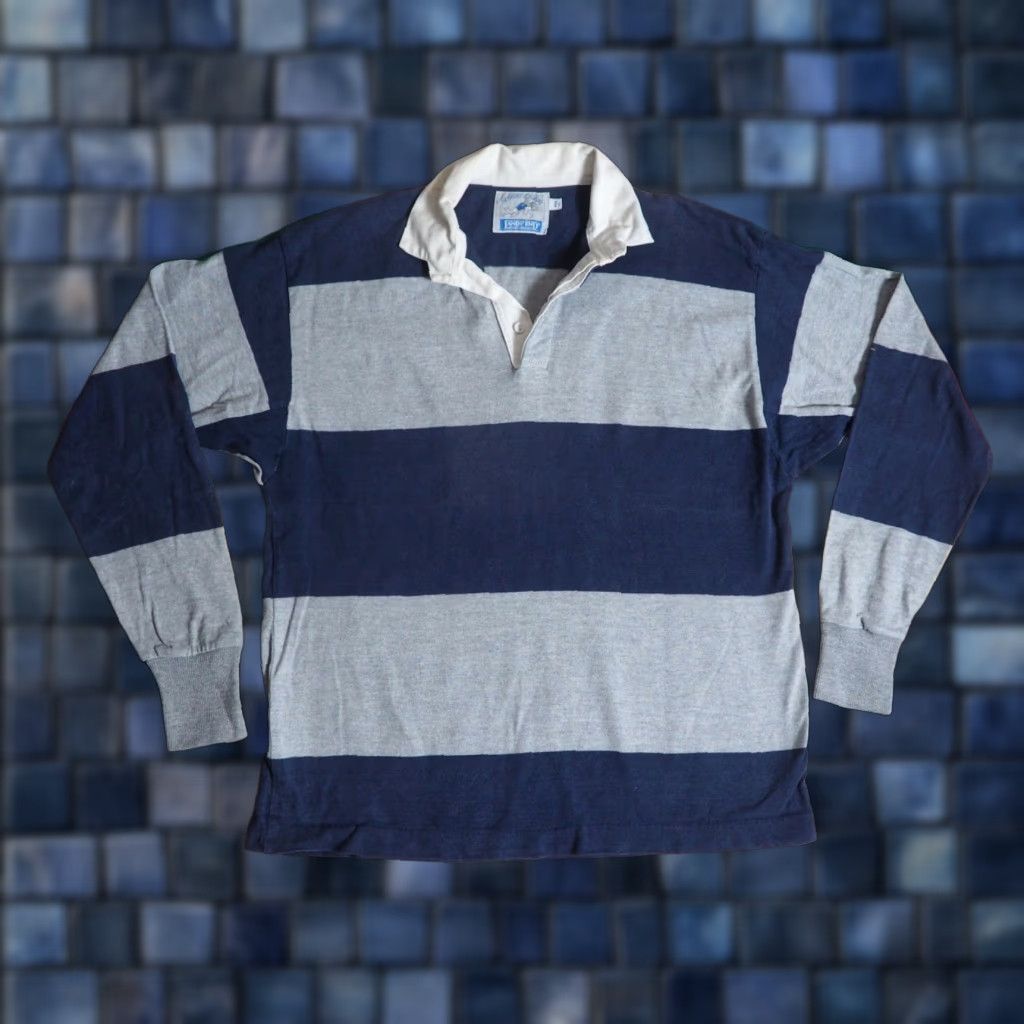 Lands' End VTG Lands End Rugby Polo Shirt L/S Shirt Men XL Blue Gray Striped Cotton 80s 90s Comfort Casual Size US XL / EU 56 / 4 - 1 Thumbnail