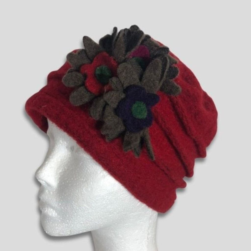Vintage Vintage Florence Felt Wool Hat Floral Appliqué Deep Red OS Size ONE SIZE - 1 Thumbnail