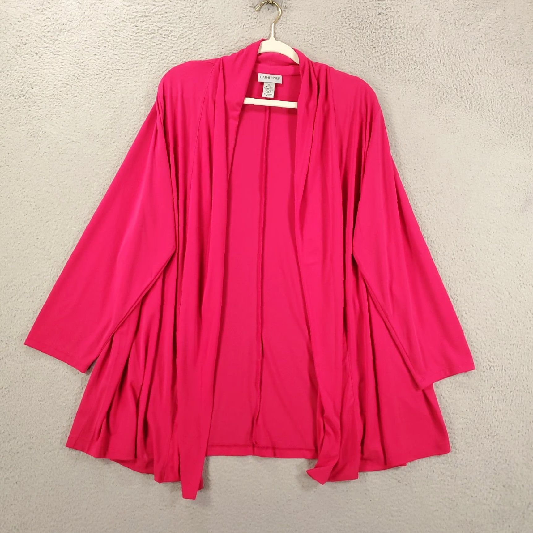 Vintage Catherines Cardigan Womens 1X Pink Stretchy Open Front Flowy 18W 20W Size XL / US 12-14 / IT 48-50 - 2 Thumbnail