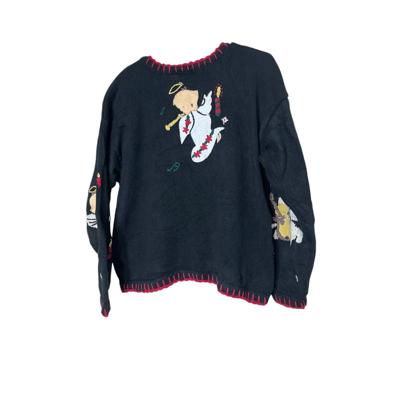 Other Vintage Segue Black Christmas Angel Print Cardigan Sweater S Size L / US 10 / IT 46 - 7 Thumbnail
