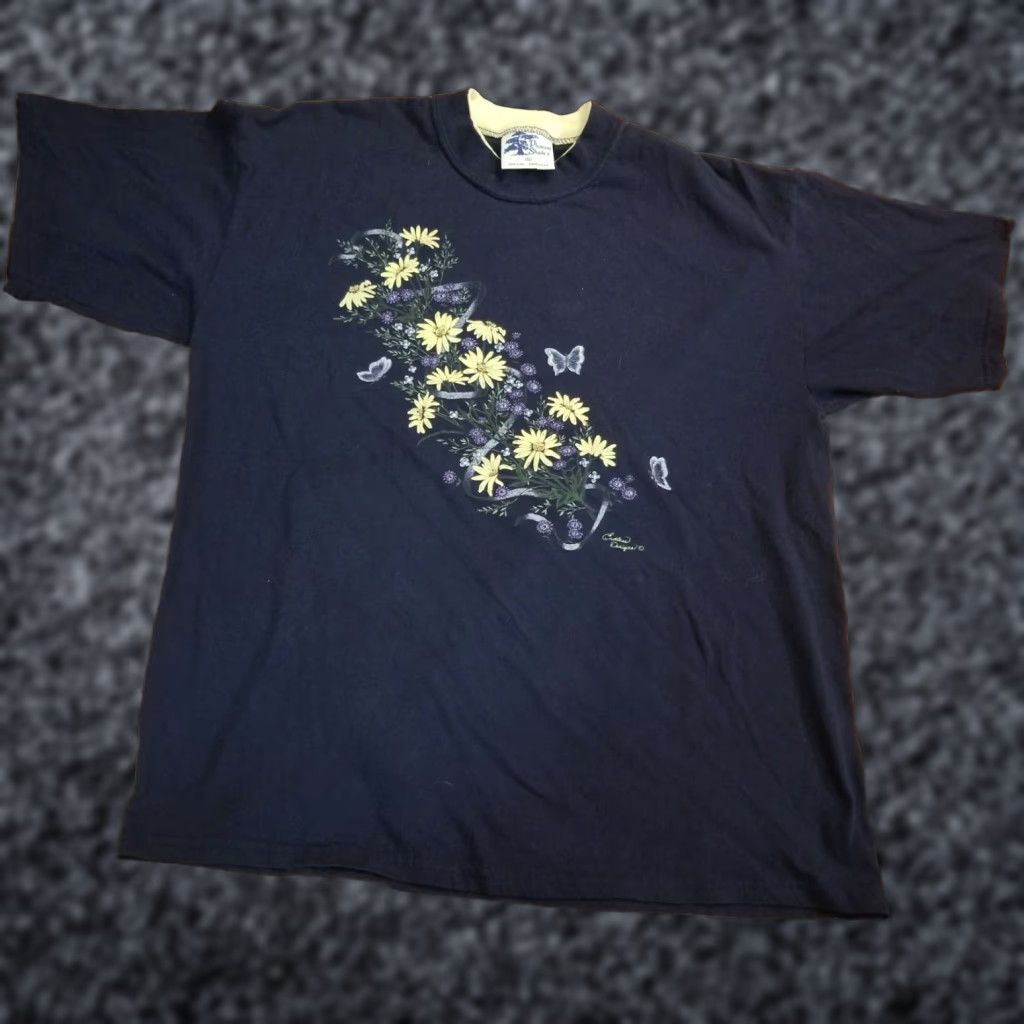 Doublet VINTAGE Pleasant Shade T-Shirt Shirt Unisex Adults XL Blue Butterfly Flower 90s USA Made Mens Womens Size US XL / EU 56 / 4 - 1 Thumbnail