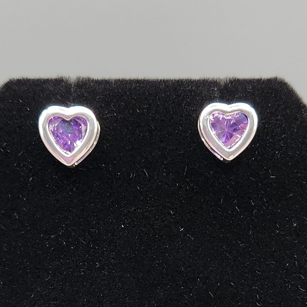 Designer Made with Swarovski Crystal Purple Heart Silver Plated Studs Size ONE SIZE - 3 Thumbnail