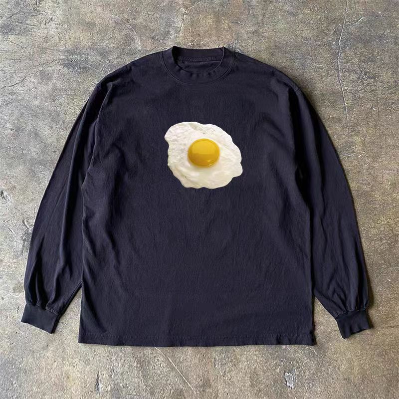 Vintage Black street washed retro egg print long-sleeved T-shirt Size US M / EU 48-50 / 2 - 1 Thumbnail