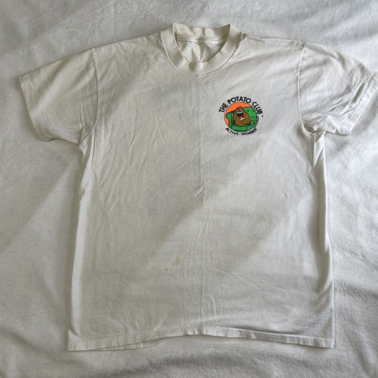 Vintage Vintage 80s White The Potato Club T Shirt Size US L / EU 52-54 / 3 - 1 Thumbnail