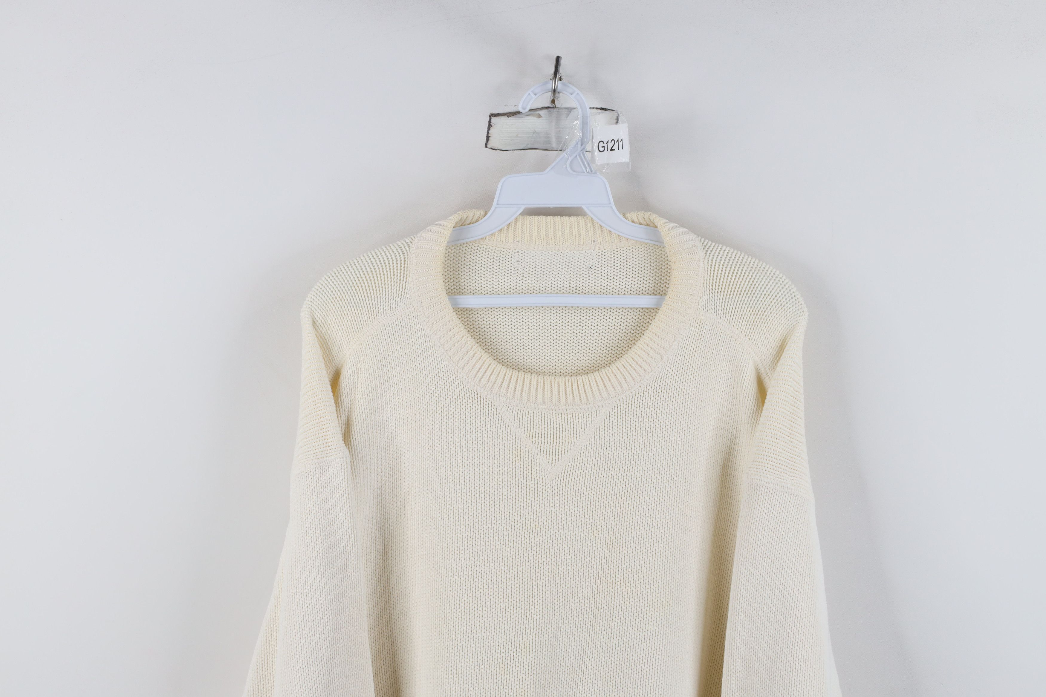 Vintage Vintage 90s Streetwear Cotton Knit Crewneck Sweater Cream Size US XL / EU 56 / 4 - 2 Thumbnail