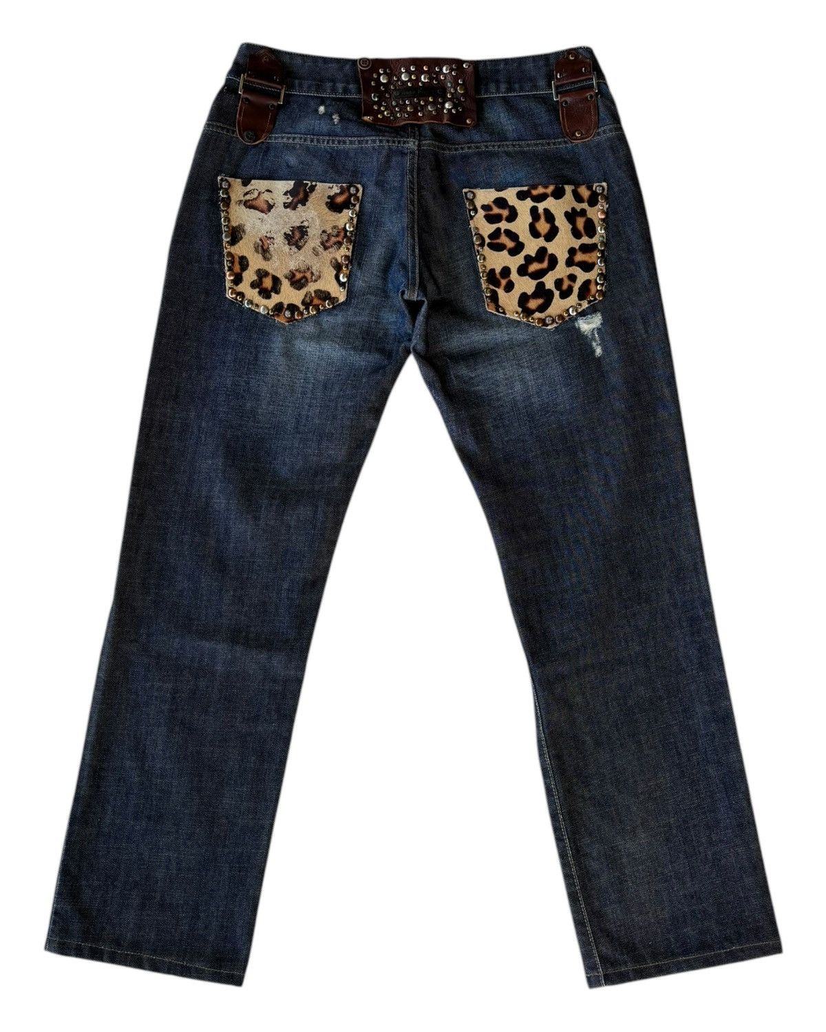 Japanese Brand Anna Biagini Leopard Pocket Studded Distressed Denim Jeans Size 30" / US 8 / IT 44 - 1 Thumbnail