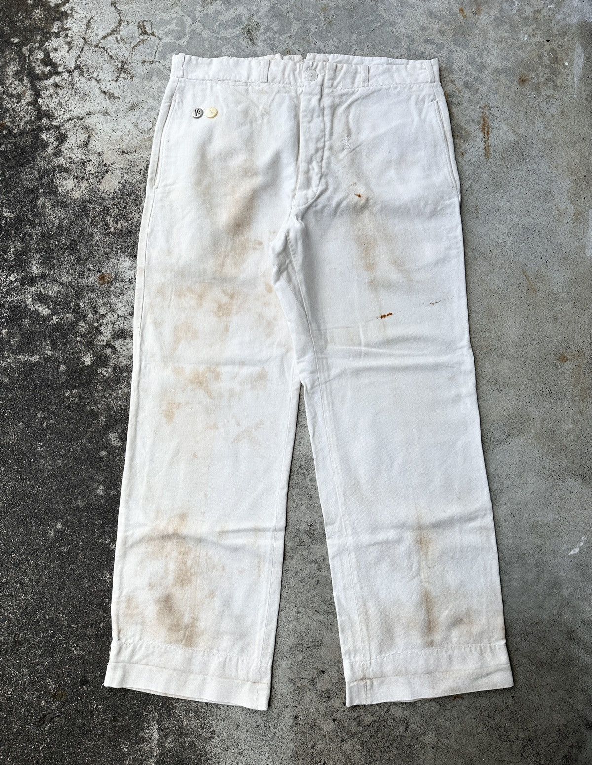 Vintage 50s-60s USN Navy Sailor Stained Dirty White pant Size US 36 / EU 52 - 1 Thumbnail