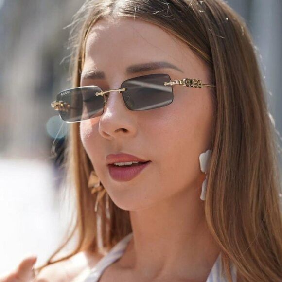 Gucci Gucci GG1808S 003 Sunglasses Gold Rectangle Frame, Grey Size ONE SIZE - 1 Thumbnail