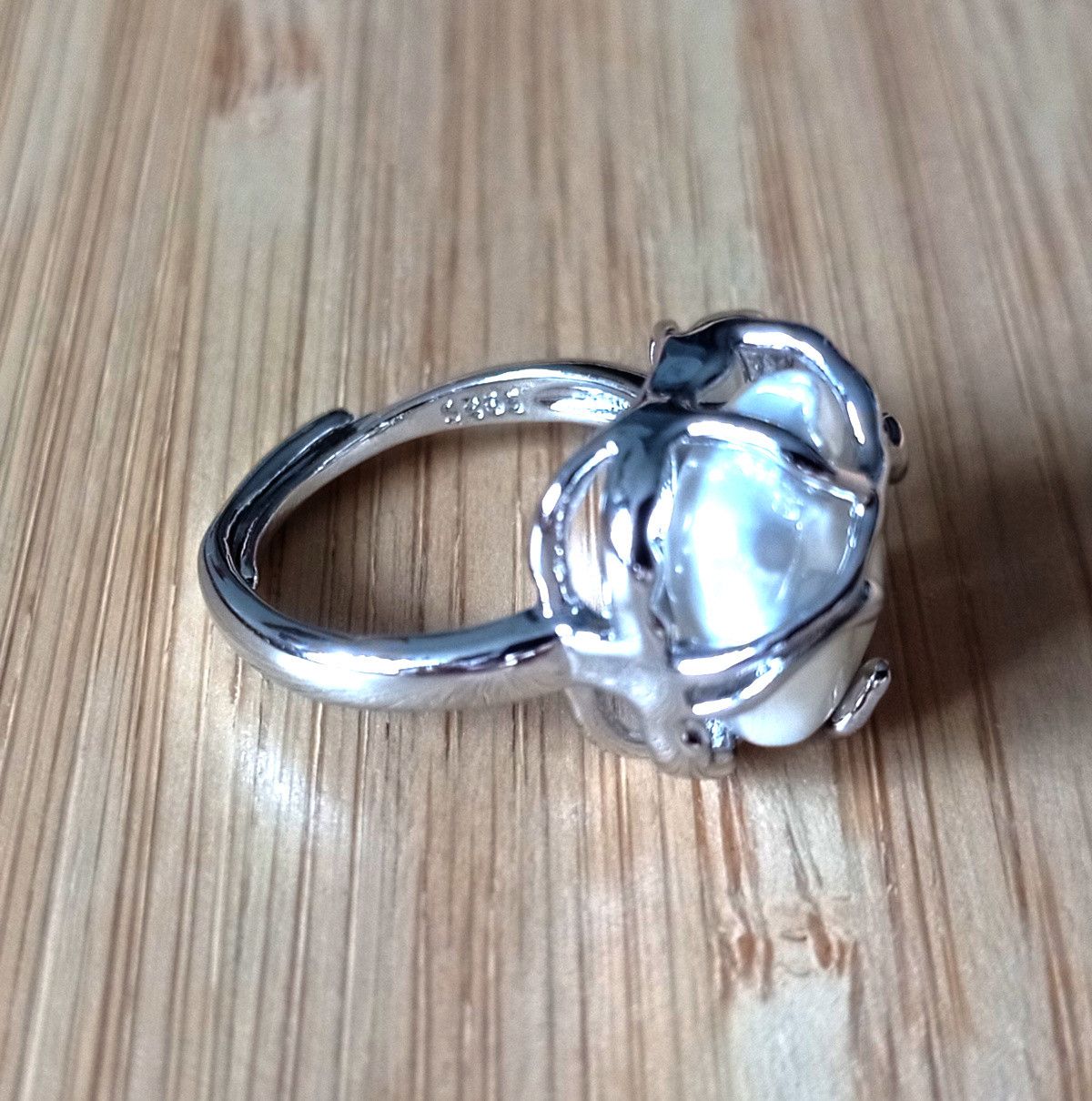 Designer × Vintage Punk Square Pearl Irregular 925 Silver Ring Gothic Chrome Size ONE SIZE - 2 Thumbnail