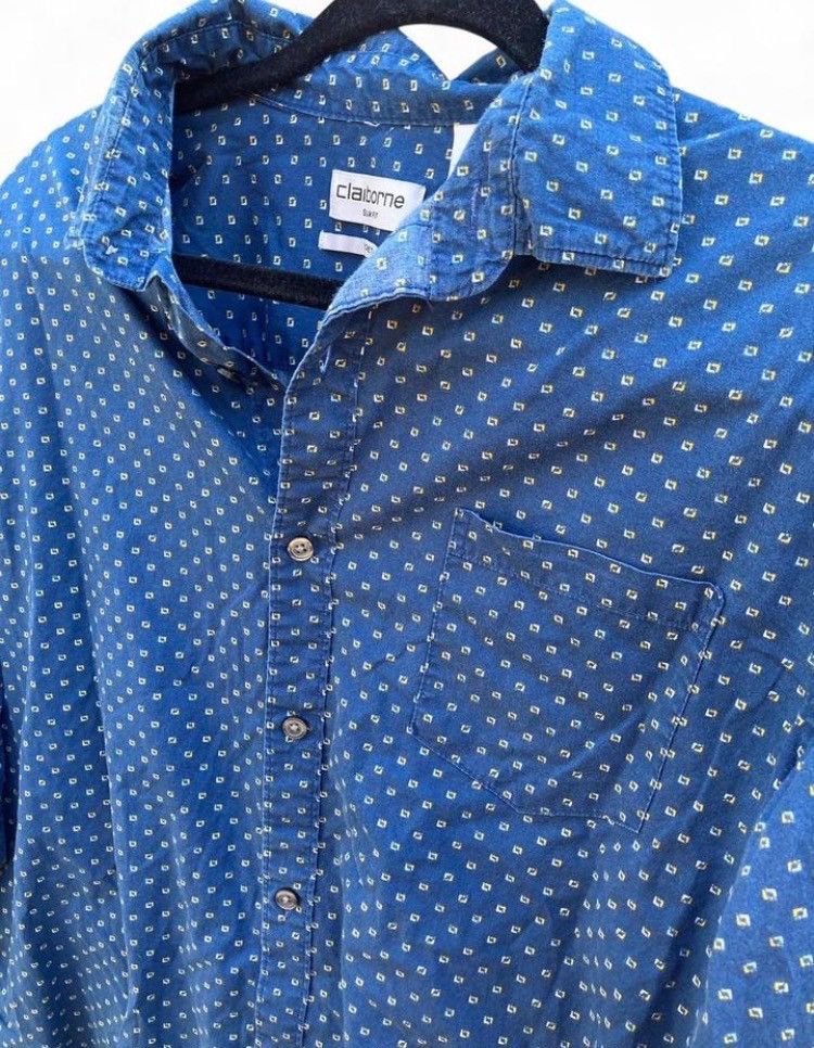 Liz Claiborne Claiborne Blue Polka Dot Button-Down Shirt Size US L / EU 52-54 / 3 - 3 Thumbnail