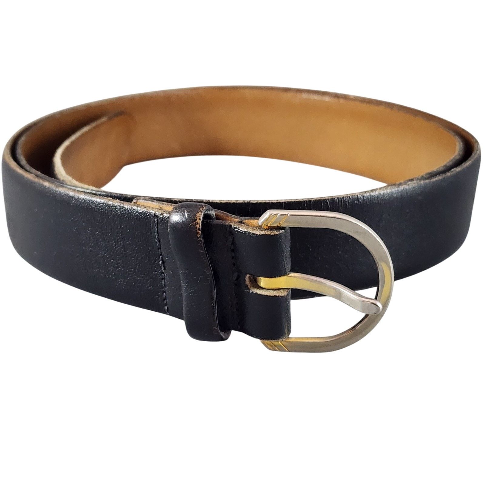 Other John Henry Men Size 38 Black Leather Belt Half Round Buckle Size 38 - 1 Thumbnail