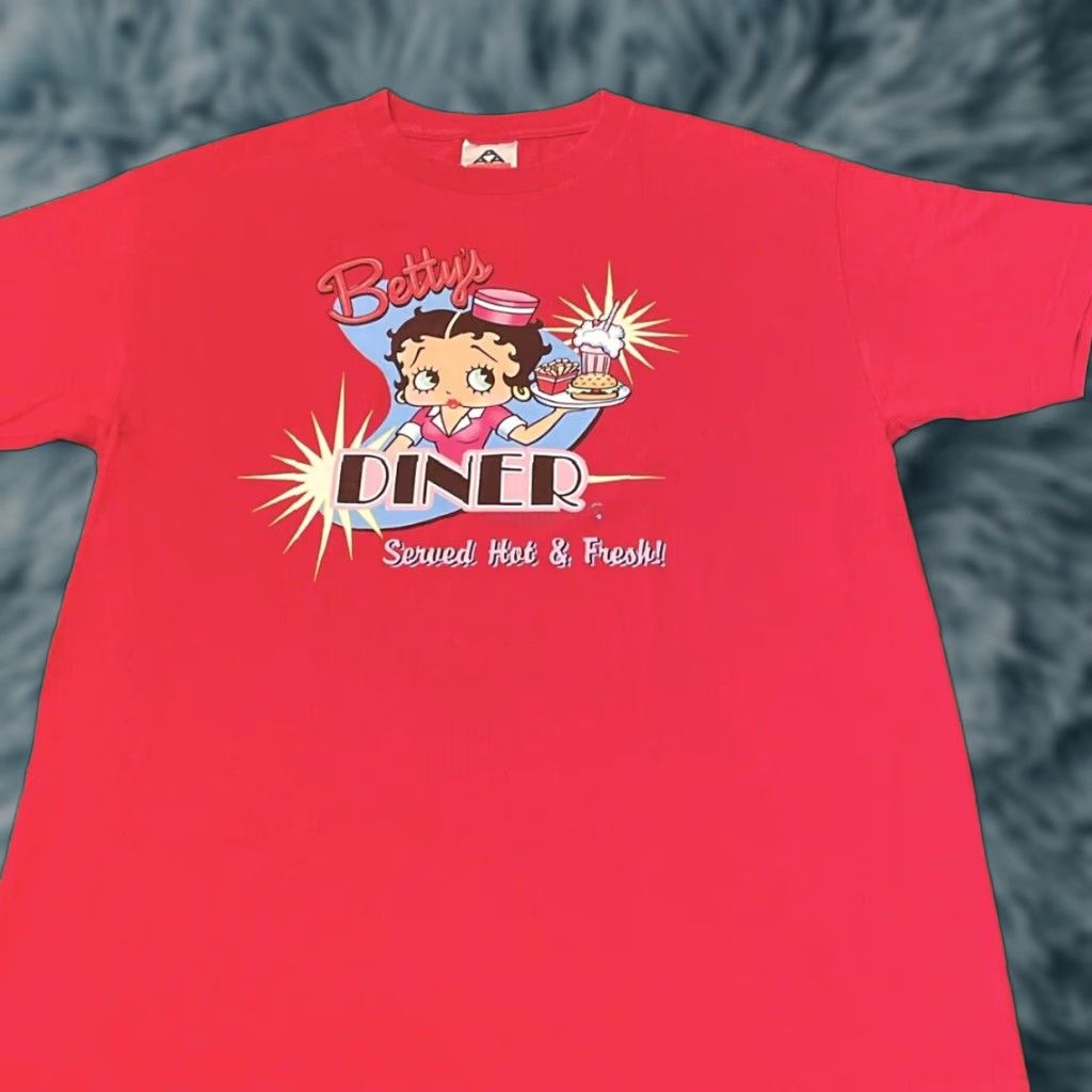 Vintage VINTAGE 90s Betty Boop Diner Shirt Mens L Red VTG Cartoon Bettys Diner 2000s Shirt Mens Size L Size US L / EU 52-54 / 3 - 1 Thumbnail