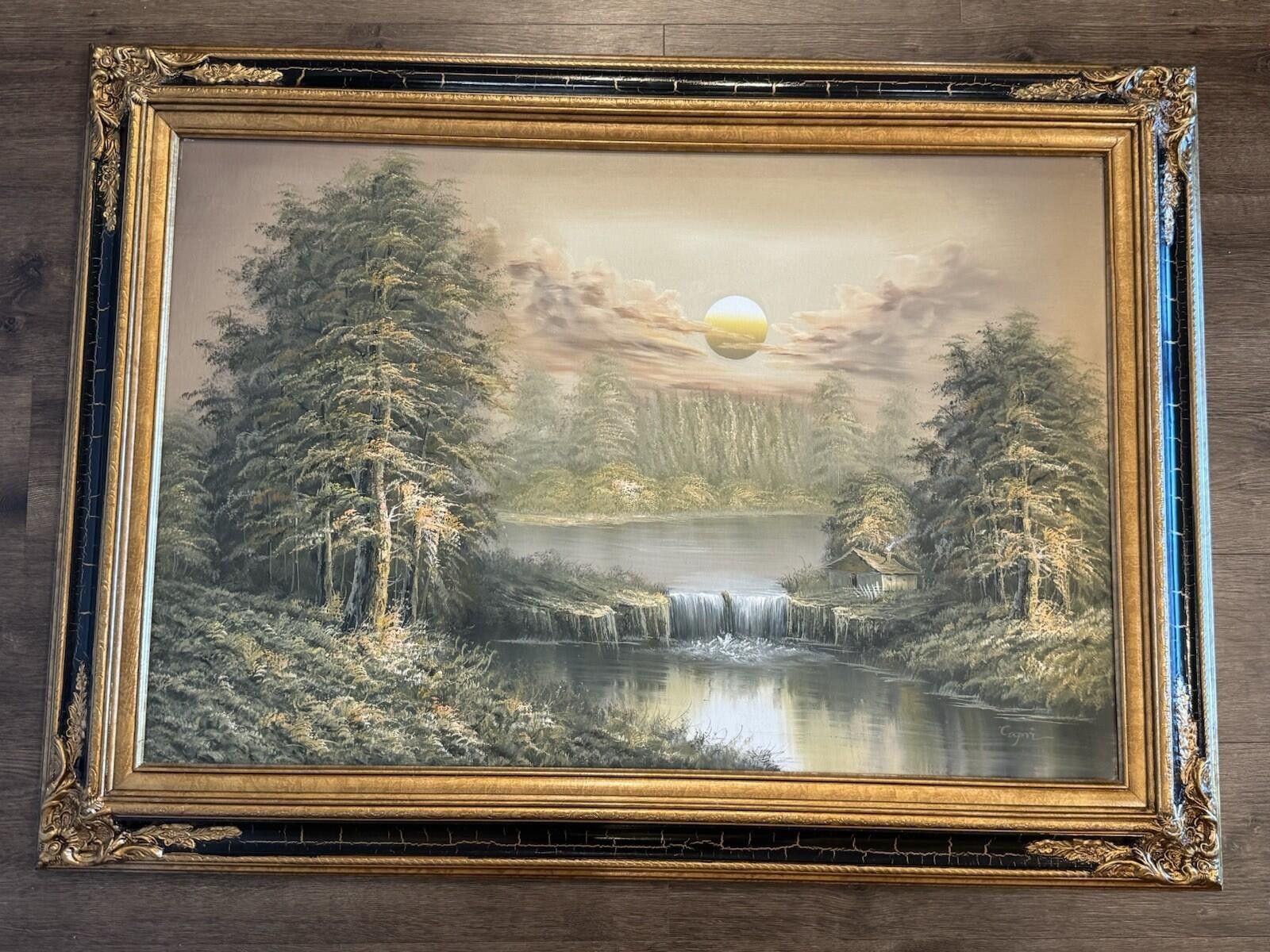 Other Original Signed “Capri” Oil Painting Forest Lake Cabin Water Size ONE SIZE - 6 Thumbnail