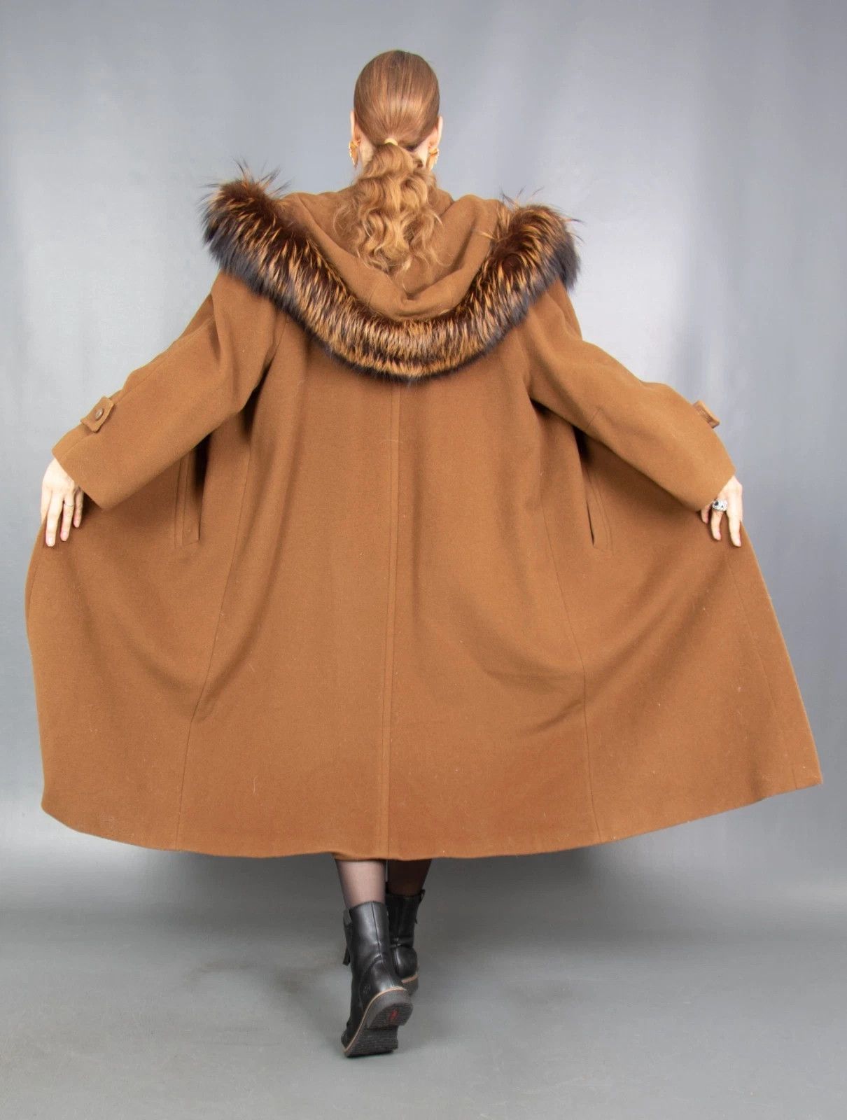 Vintage 18842 WOOL CASHMERE COAT WITH SILVER FOX HOOD PELZ SIZE XL Size XL / US 12-14 / IT 48-50 - 18 Thumbnail
