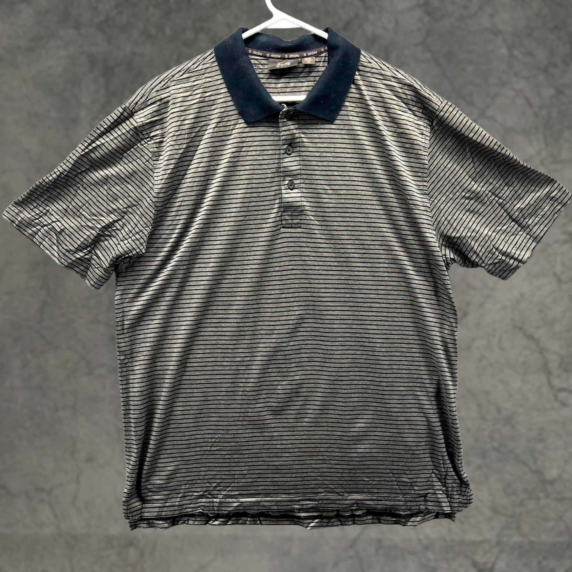 Tasso Elba Tasso Elba Golf Polo Shirt Mens Medium Beige Black Striped Iron Stretch - Size US M / EU 48-50 / 2 - 1 Thumbnail