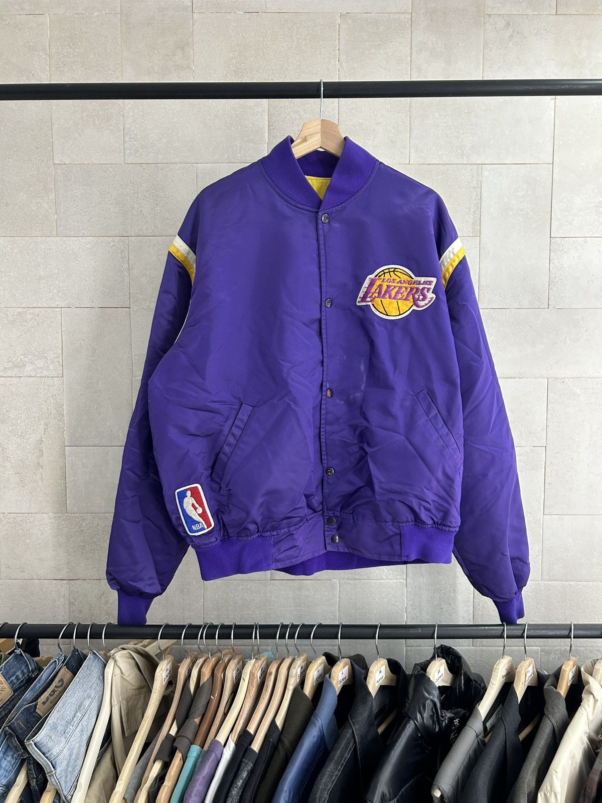 Lakers satin starter jacket deals