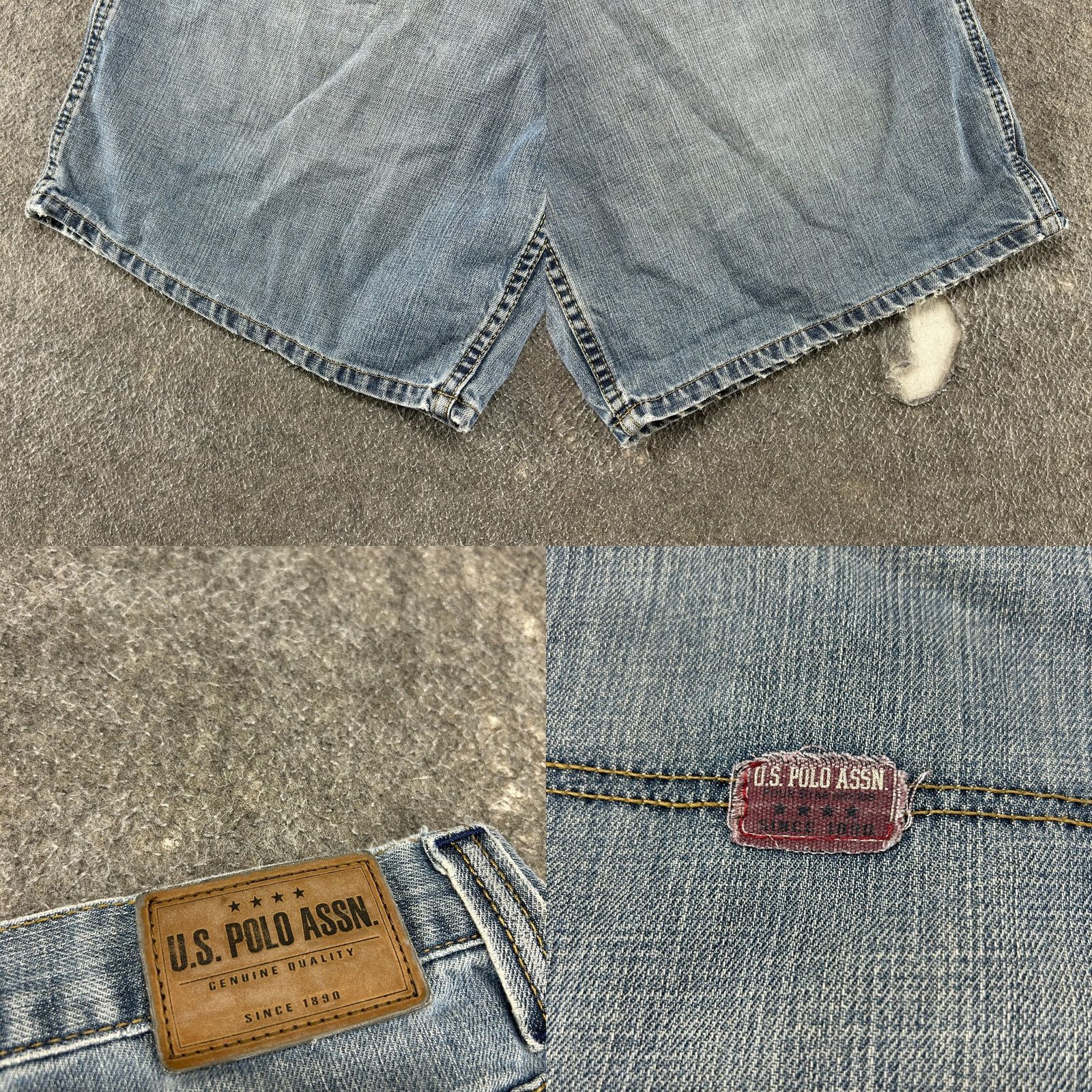 Vintage US Polo Assn Shorts Mens 40 Blue Carpenter Light Wash Denim Distressed Cargo Pocket Regular Inseam 13 Summer Spring Vintage No Mens Size US L / EU 52-54 / 3 - 8 Thumbnail