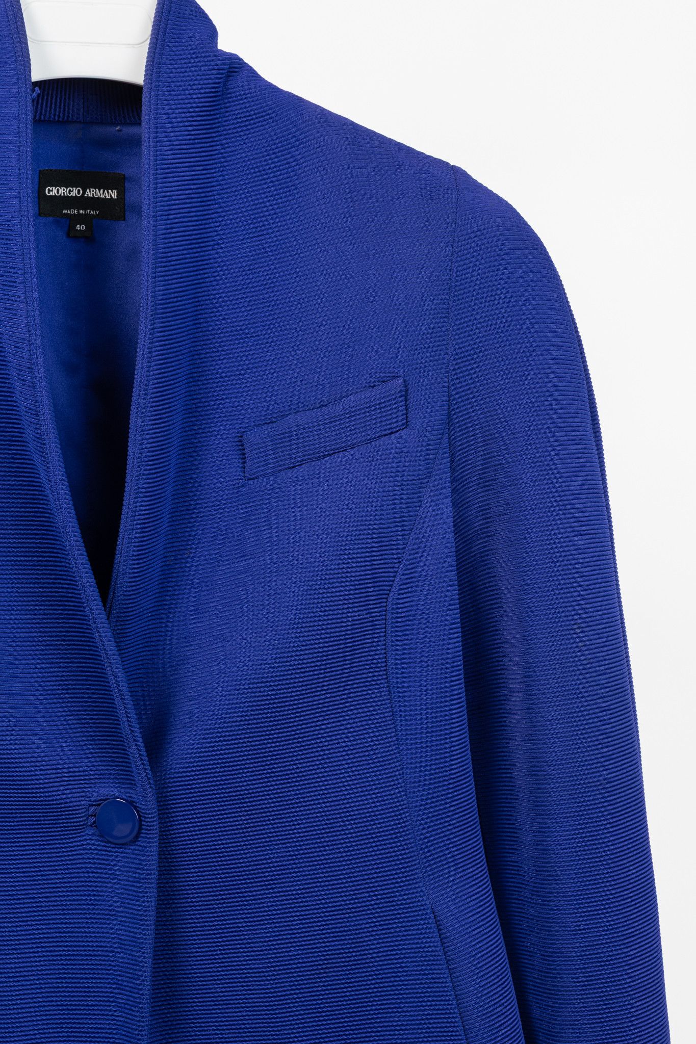 Giorgio Armani Giorgio Armani Cobalt-Blue Ribbed-Knit Blazer Size S / US 4 / IT 40 - 5 Thumbnail