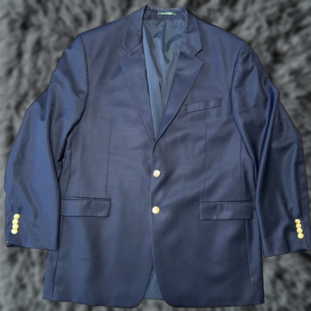 Ralph Lauren Lauren Ralph Lauren Blazer Sport Coat Jacket Two-Button Navy 100% Wool Men 46L Classic Notch Lapel Gold Button Suit Coat Size 46R - 1 Thumbnail