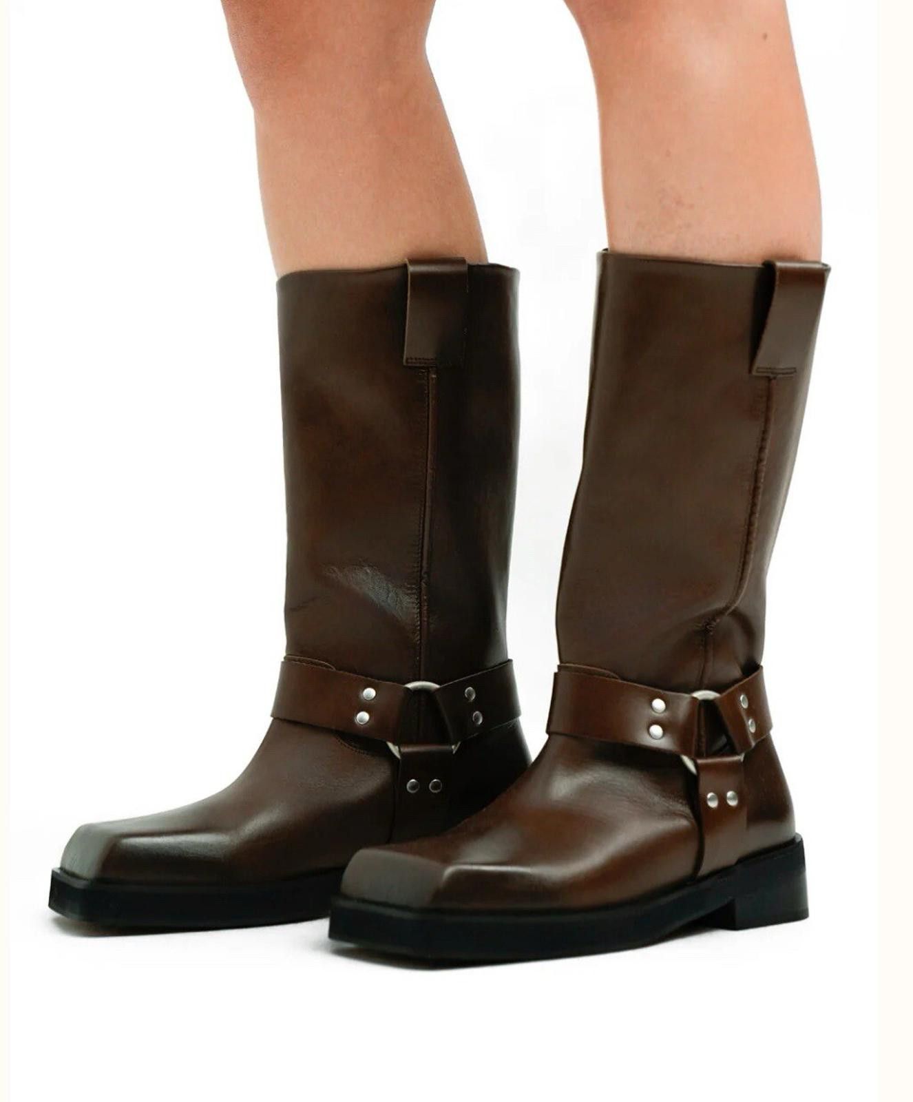 Topshop Topshop Ruby premium leather biker boot brown New UK 3 eu 35 Size US 5 / IT 35 - 1 Thumbnail