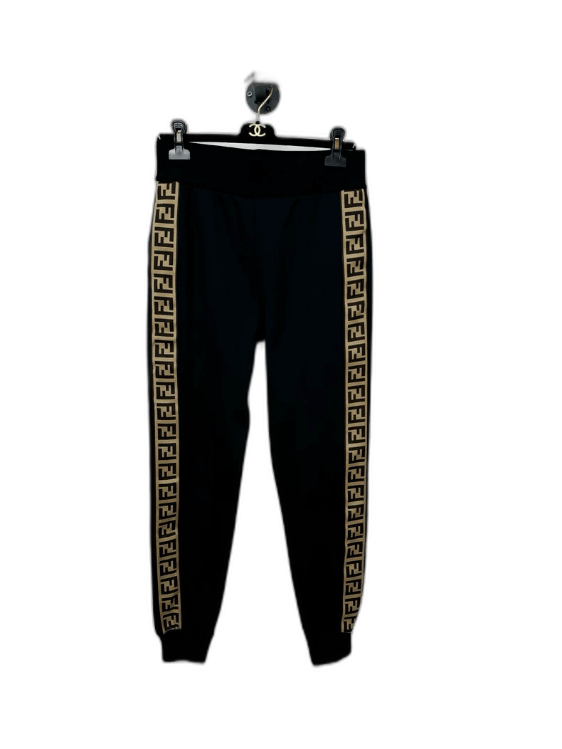 Fendi Logo Sweatpants in Black with Gold Trim