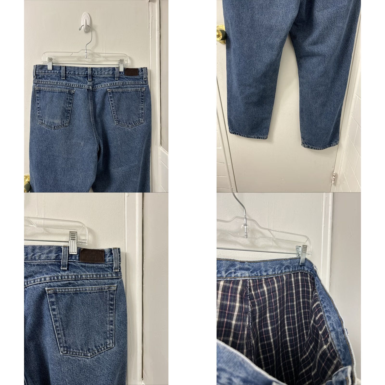 Vintage L.L. Bean Double L Jeans Mens 36x30 Blue Plaid Lined Denim Classic Fit Pockets YKK Front Flat Front Regular Pants Men Size US 36 / EU 52 - 8 Thumbnail