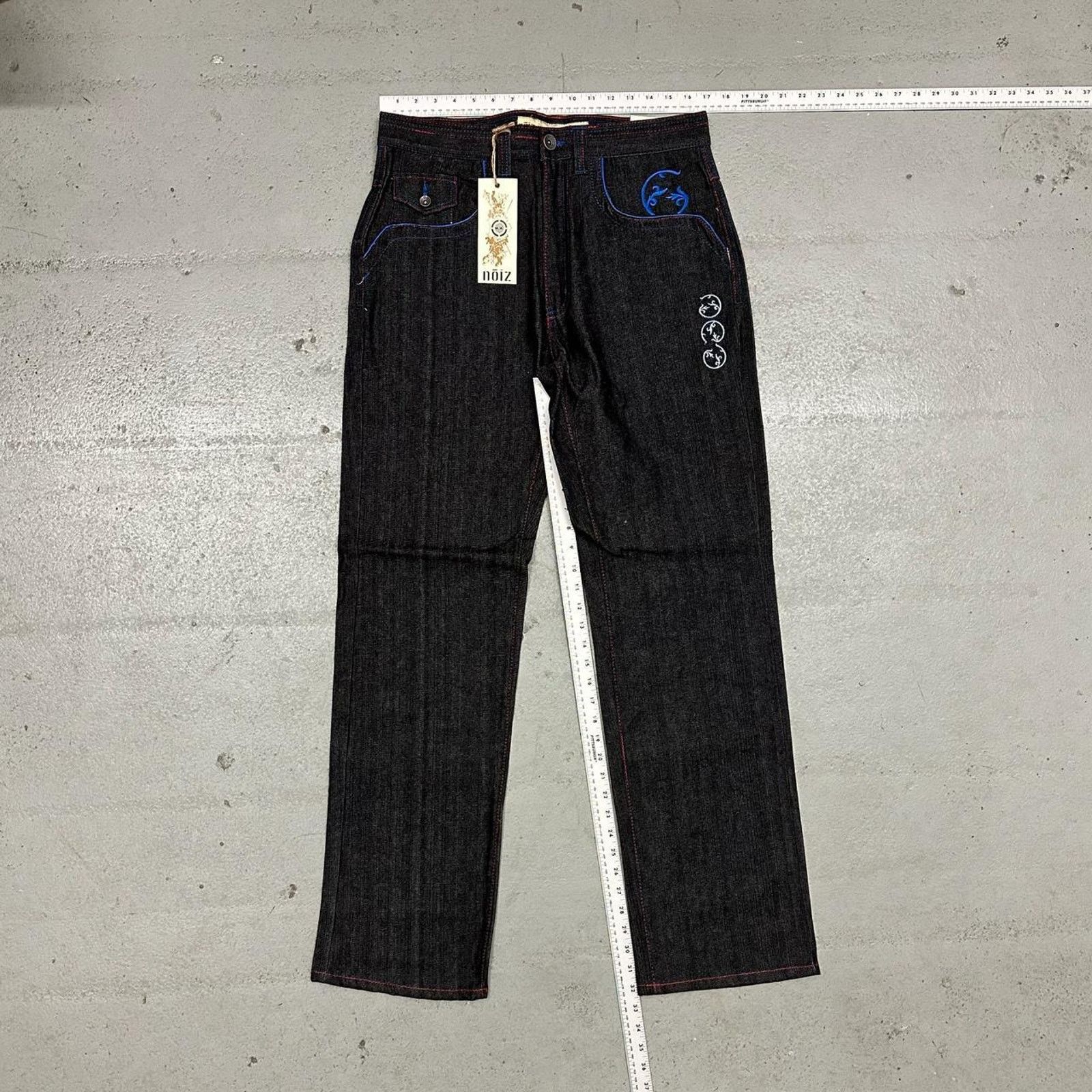 Vintage Vintage baggy y2k noiz black raw denim embroidered design Size US 34 / EU 50 - 3 Thumbnail