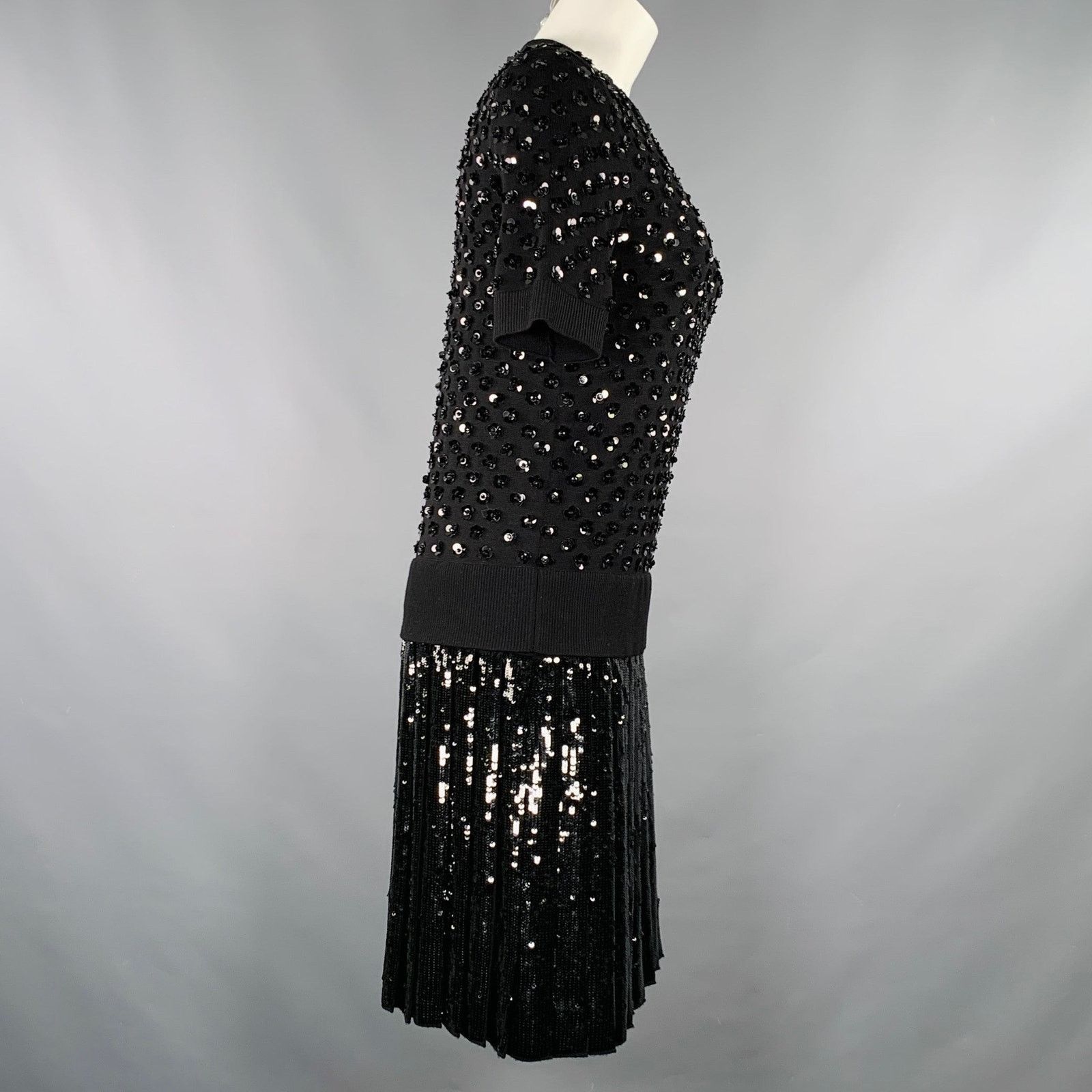 Michael Kors MICHAEL KORS S Black Merino Wool Sequined Pleated Dress Size S / US 4 / IT 40 - 3 Thumbnail