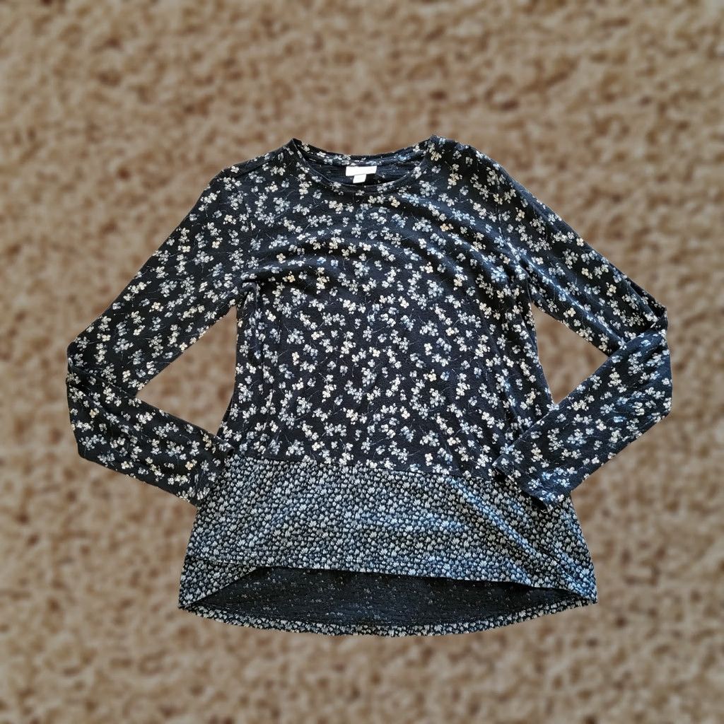 J. Jill J. Jill Top Shirt Womens XS Black Floral Long Sleeve High Low Hem Casual Career Size XS / US 0-2 / IT 36-38 - 1 Thumbnail