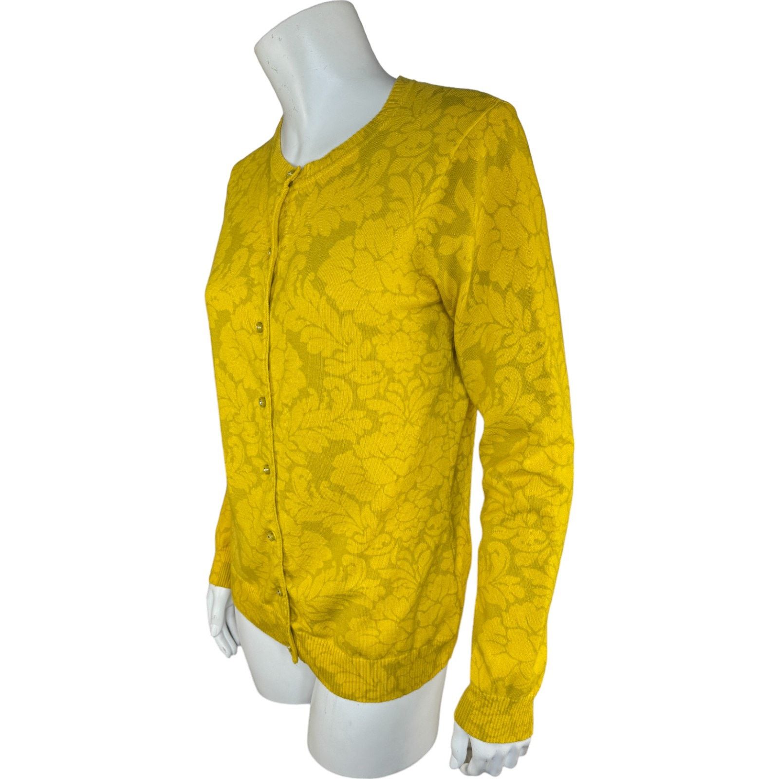 Isaac Mizrahi Isaac Mizrahi Live! Damask Crew Neck Cardigan Gold XS Size XS / US 0-2 / IT 36-38 - 7 Thumbnail