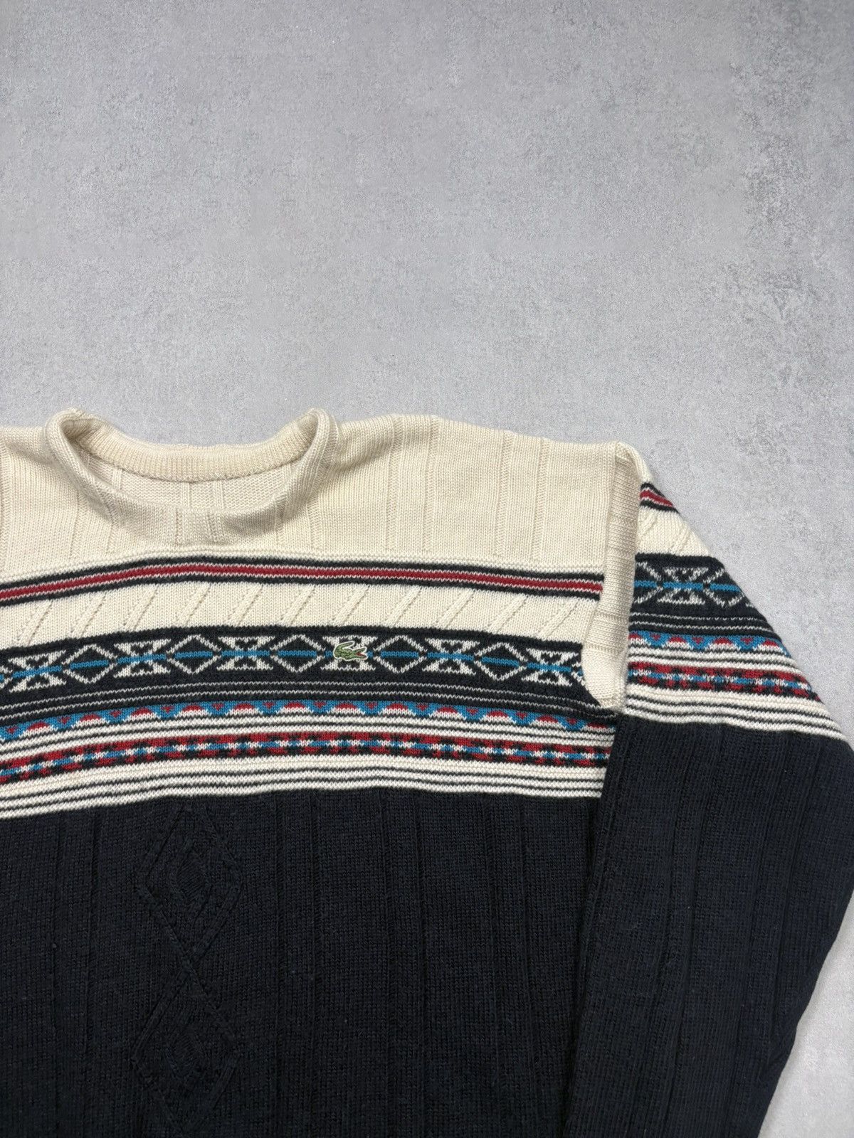 Lacoste Lacoste Vintage Wool Blend Nordic Knit Sweater Aztec Patern Size US XL / EU 56 / 4 - 2 Thumbnail