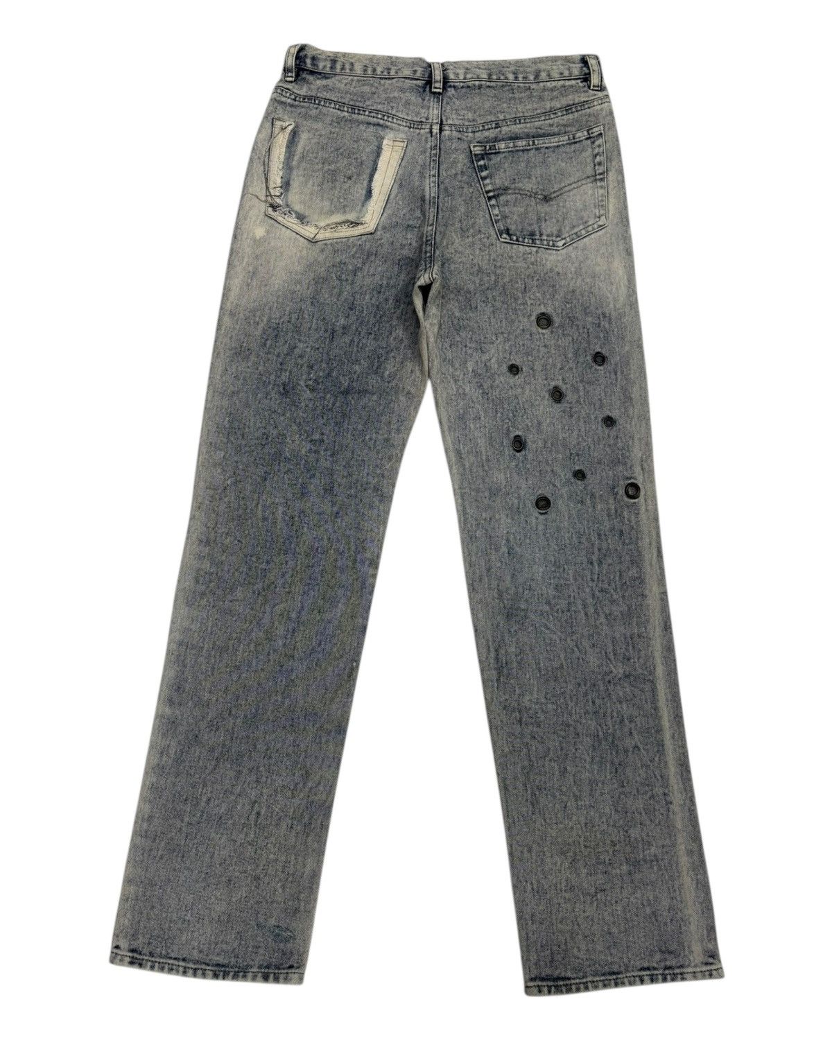 Japanese Brand × Undercover Rulin Distressed Patchwork Grommet Denim Ruin Jeans Size US 31 - 2 Thumbnail