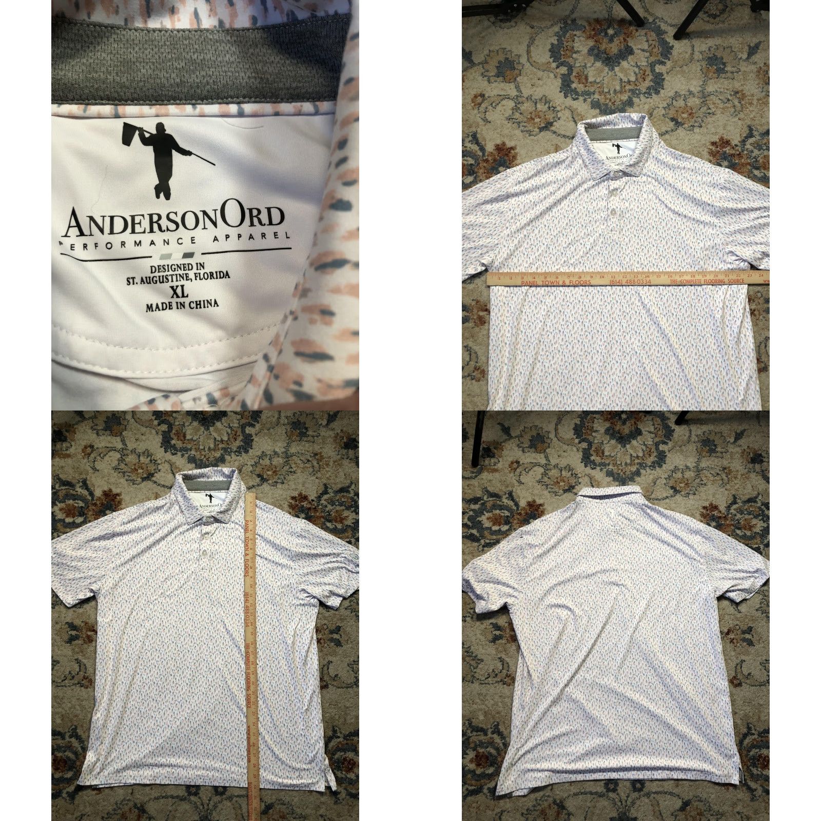 Vintage AndersonOrd Polo Shirt Mens XL White Pattern Golf Performance Lightweight Moisture Wicking Polo Shirt Size US XL / EU 56 / 4 - 8 Thumbnail