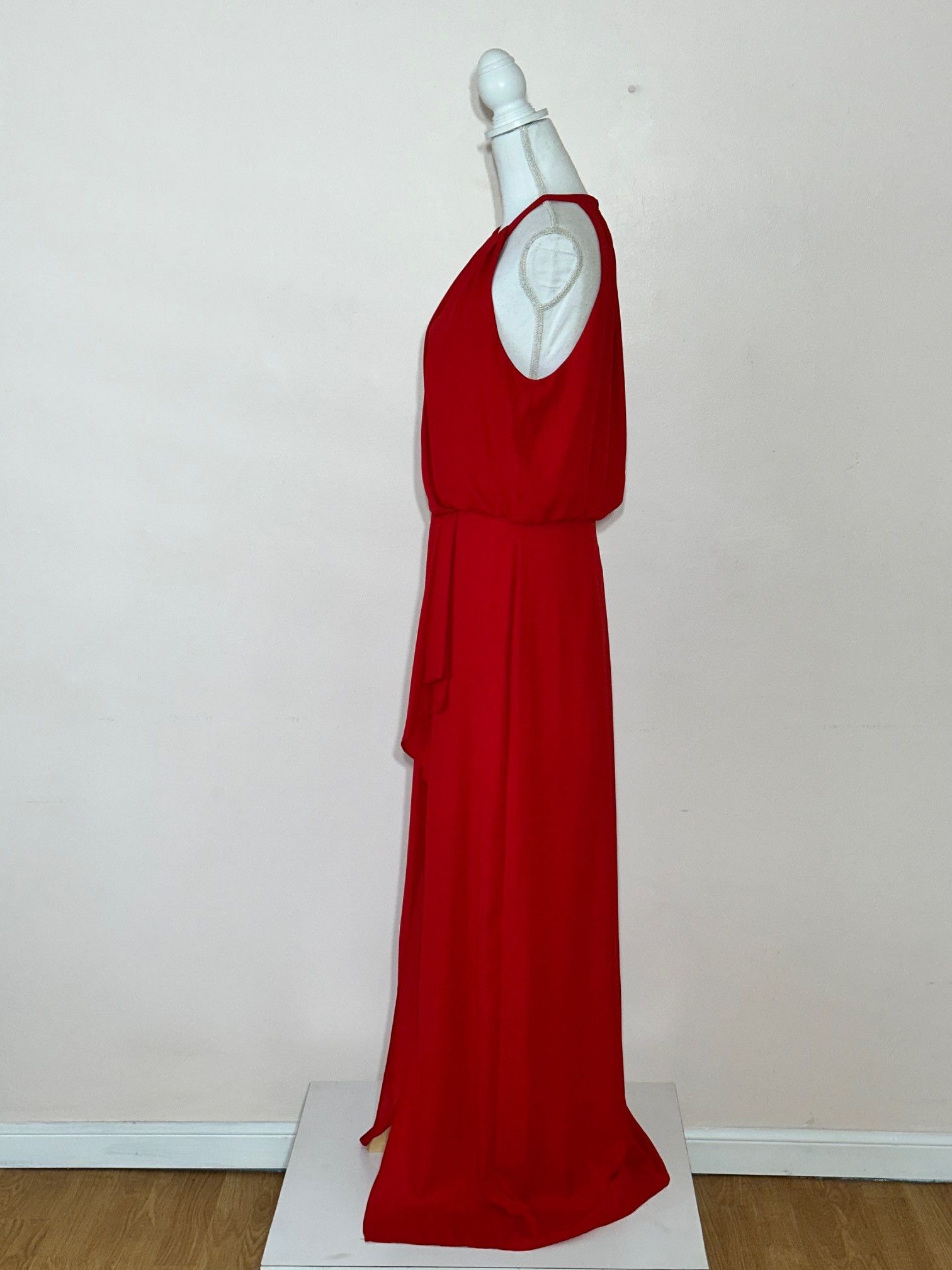 Designer Xscape Red Chiffon Draped Halter Strap Top Gown Size 12 Size XL / US 12-14 / IT 48-50 - 2 Thumbnail