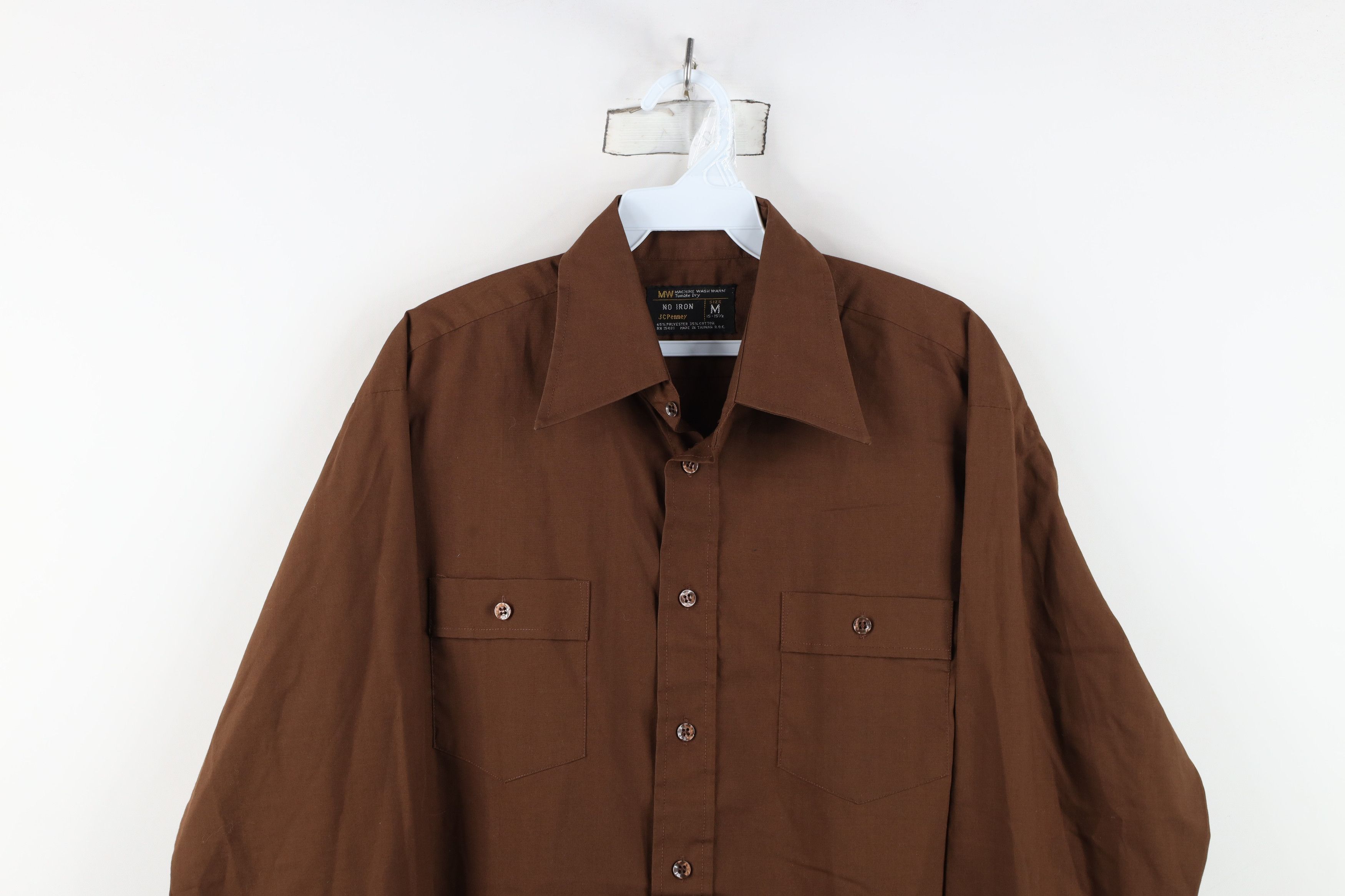 Vintage Vintage 70s Streetwear Faded Collared Button Shirt Brown Size US M / EU 48-50 / 2 - 2 Thumbnail