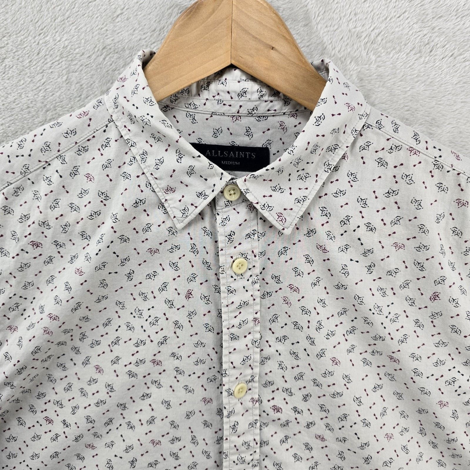 Allsaints AllSaints Shirt Medium Kawaba Short Sleeve Floral Ivory Size US M / EU 48-50 / 2 - 2 Thumbnail