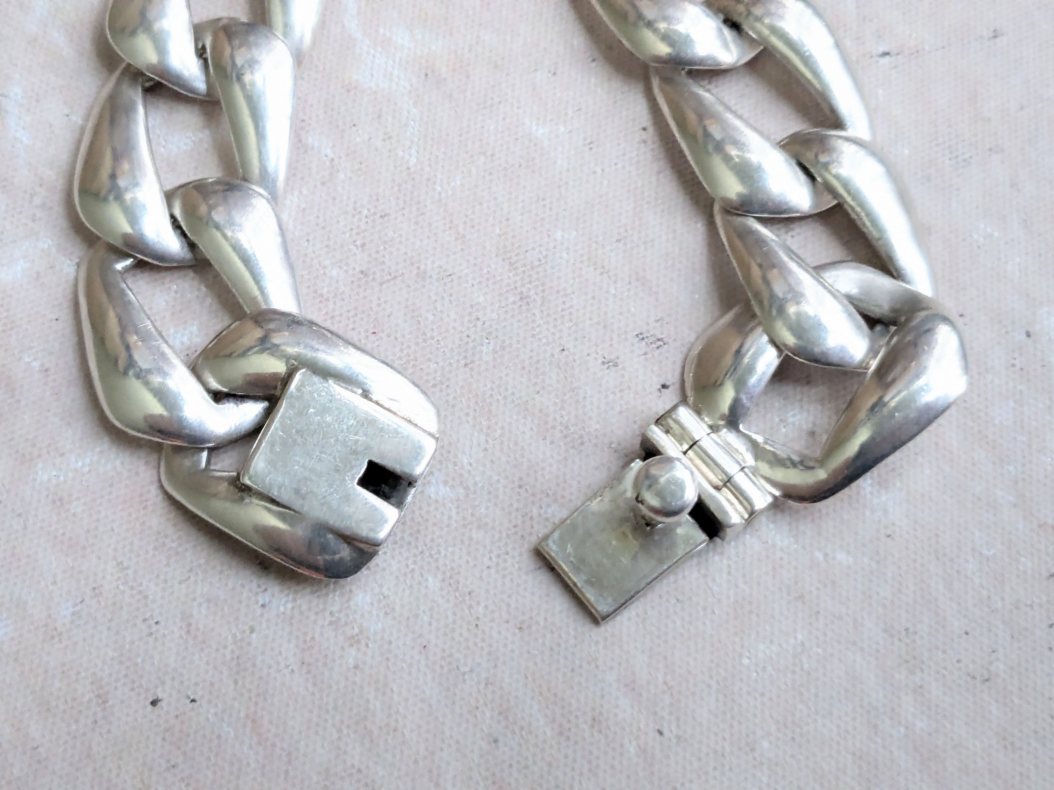 Jewelry Vintage Sterling Silver Bracelet Cuban Curb 7.75 Mexico Size ONE SIZE - 6 Thumbnail