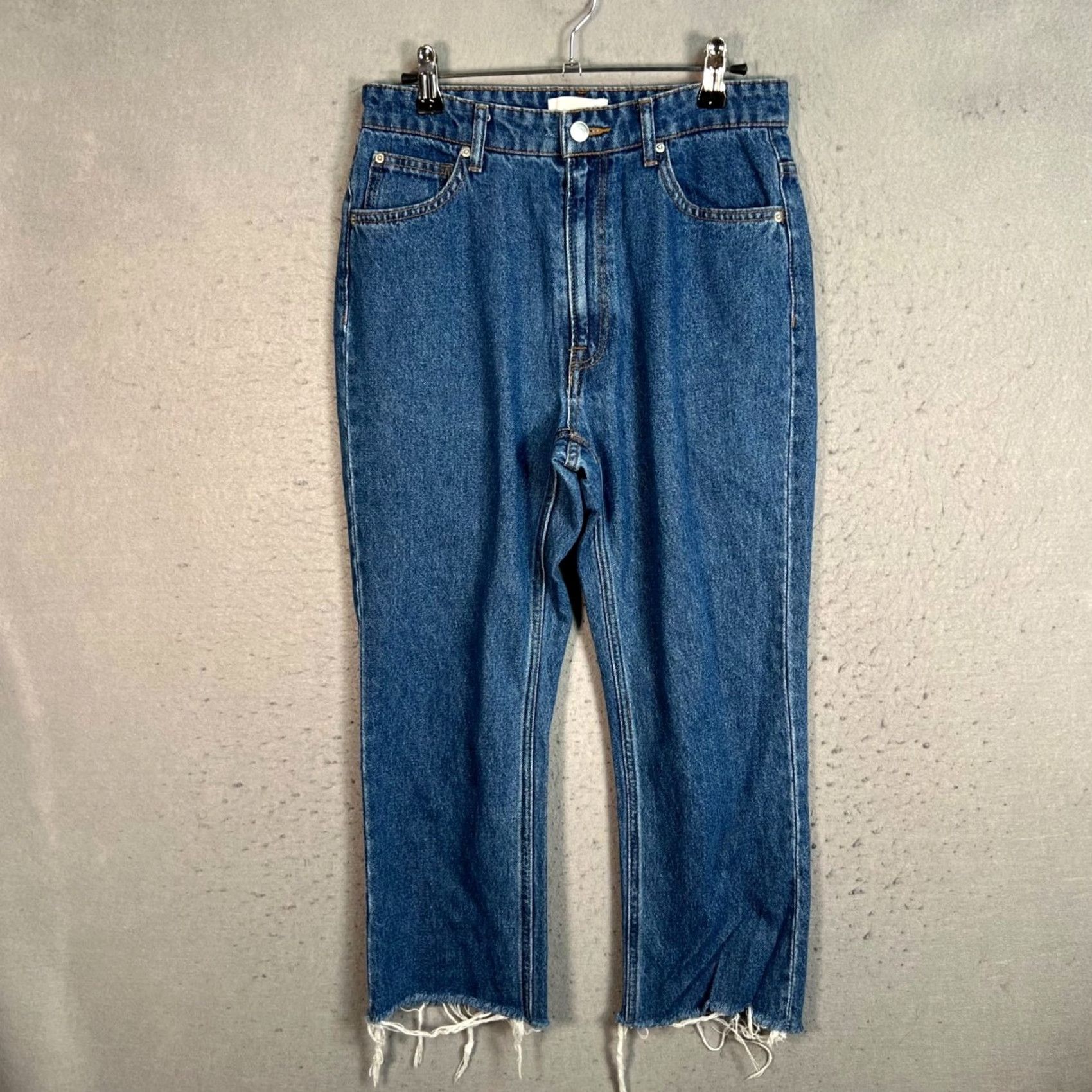H&M H&M Womens Jeans 8 High-Waist Distressed Hem 100% Cotton Blue Denim Regular Rise 5-Pocket Inseam 23in Straight Womens Size 30" / US 8 / IT 44 - 2 Thumbnail