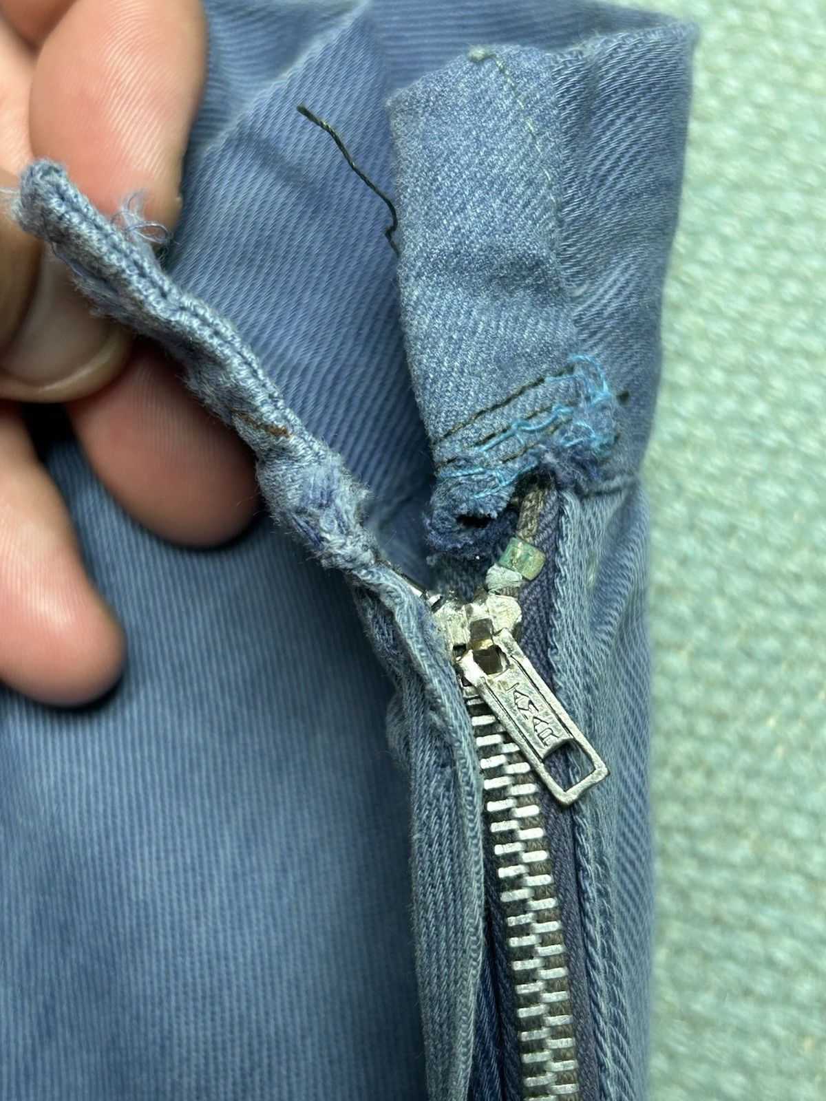 Vintage 1950s side zip pants pedal push farm worn repaired gabardine Size 31" - 11 Thumbnail