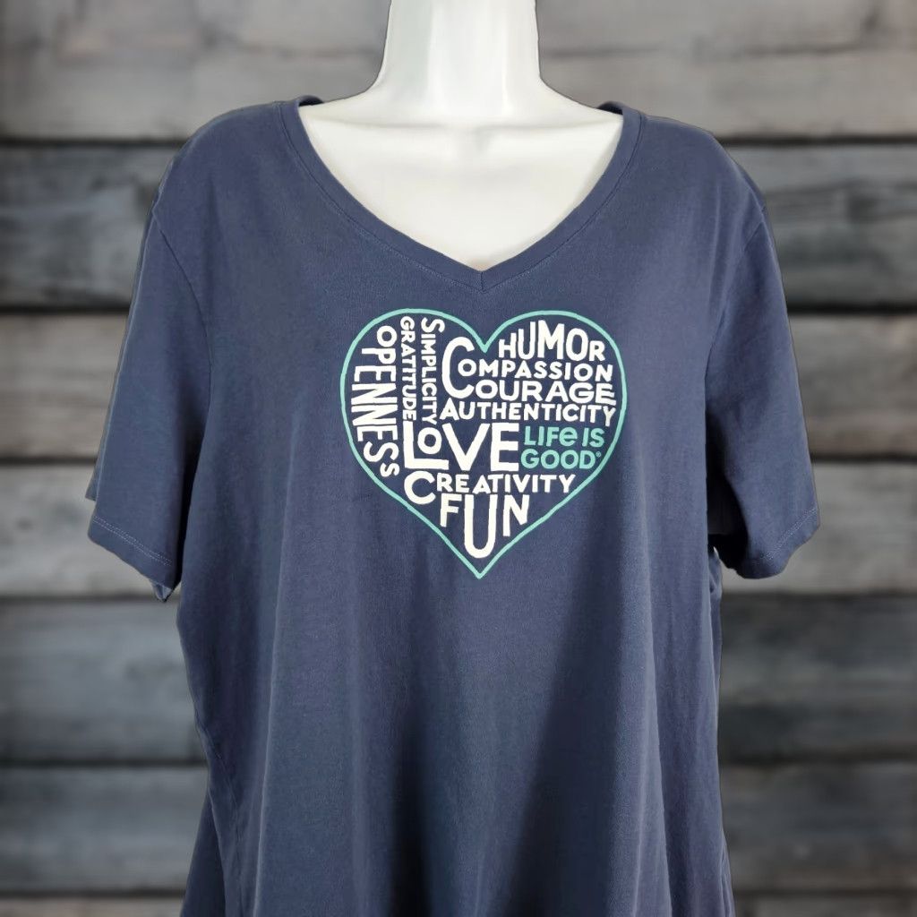 Life is Good Life is Good Womens Crusher Tee Sz 3XL Blue Heart Short Sleeve Cotton Shirt Womens 3XL Blue Heart Casual Vintage? Size 40" / US 18 - 1 Thumbnail