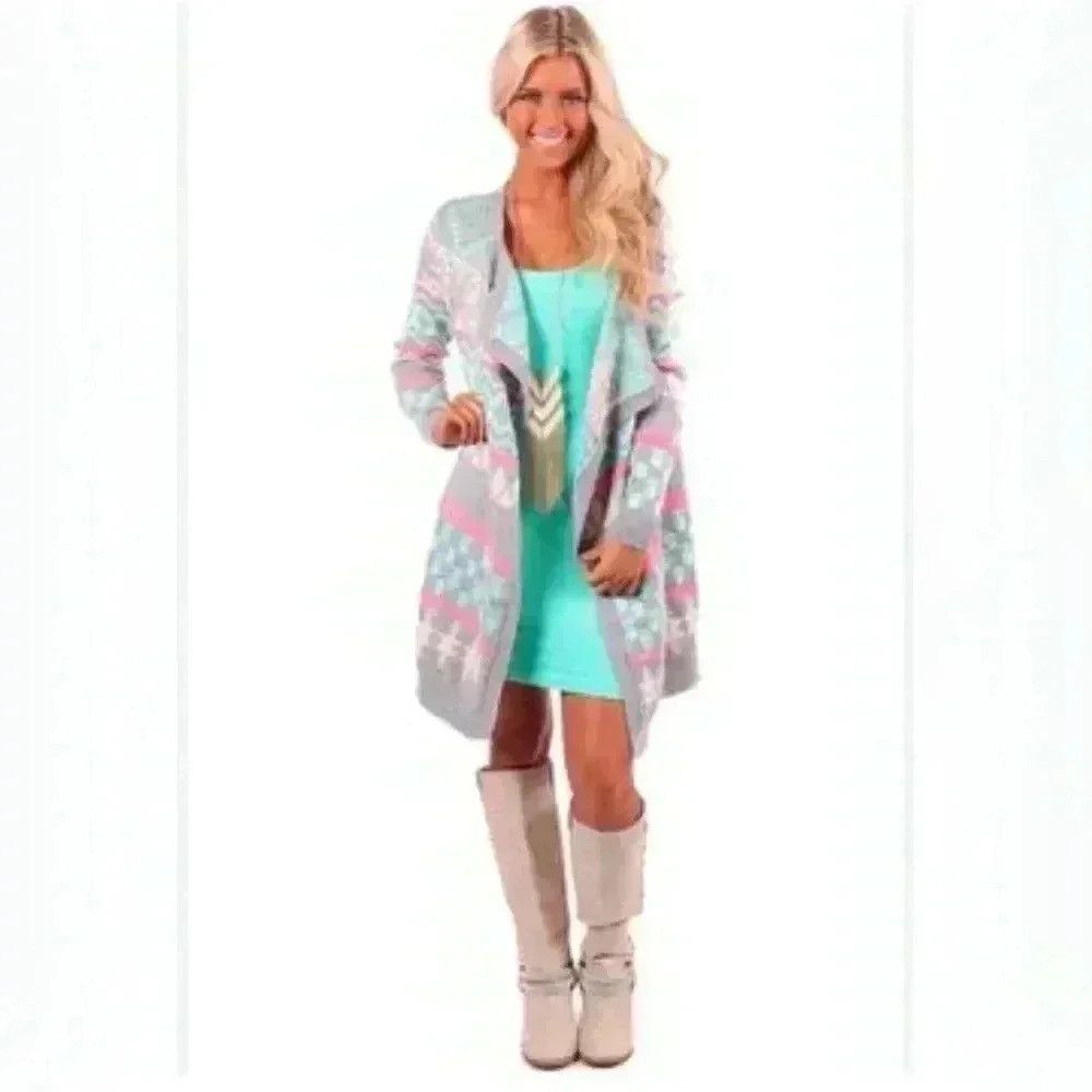 Designer Limelush Cool Sweater Pink Gray Blue White sz S/M Open Fron Size M / US 6-8 / IT 42-44 - 1 Thumbnail