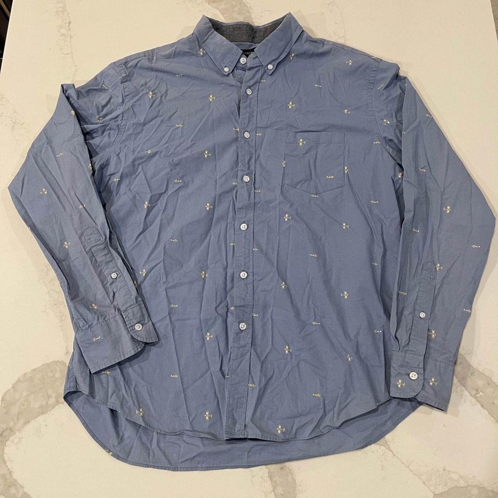 J.Crew J. Crew Blue Airplane Print Button Front Oxford Shirt Men XL Size US XL / EU 56 / 4 - 1 Thumbnail