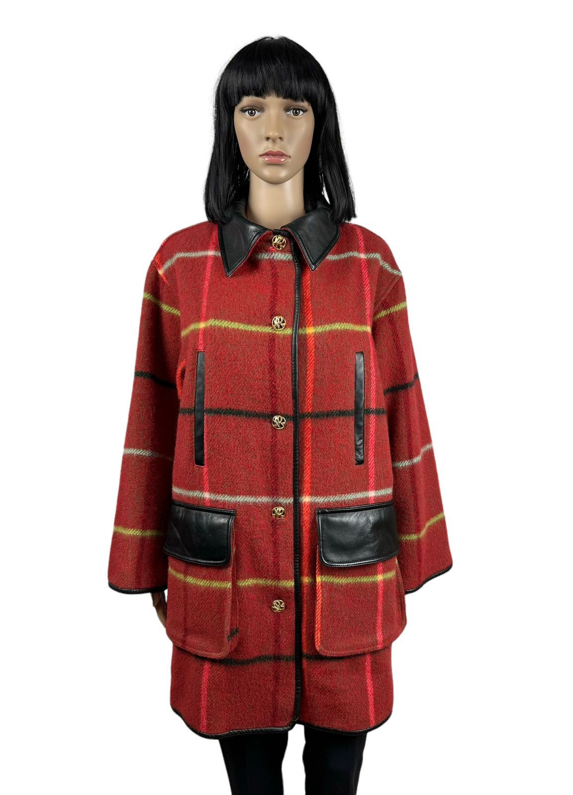 Nina Ricci × Vintage Nina Ricci Vintage Check Wool Coat Leather Trim size 38 Size S / US 4 / IT 40 - 1 Thumbnail