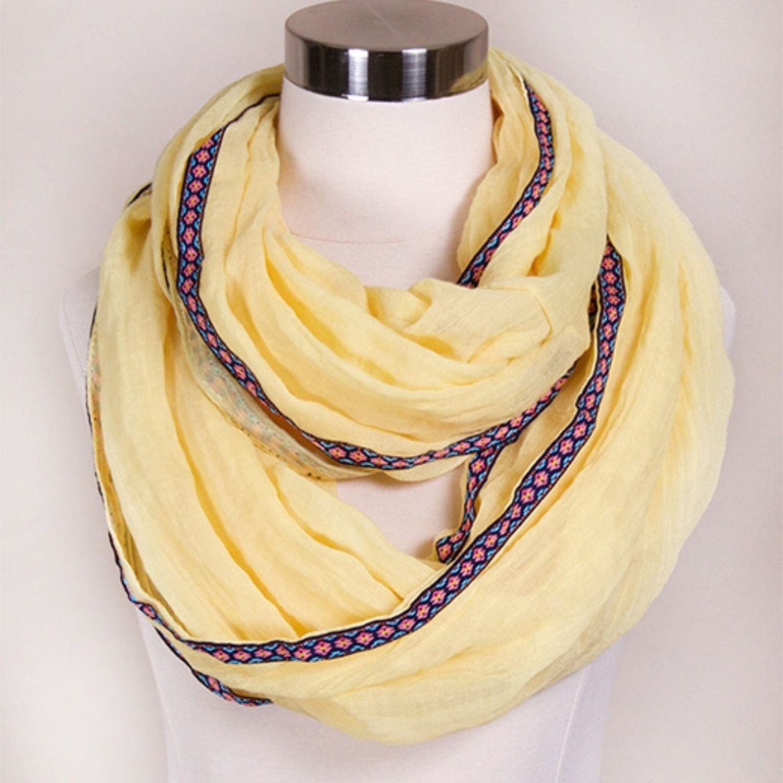 Other NEW NWT Solid Yellow Aztec Ribbon Trim Cowl Infinity Scarf Size ONE SIZE - 2 Thumbnail
