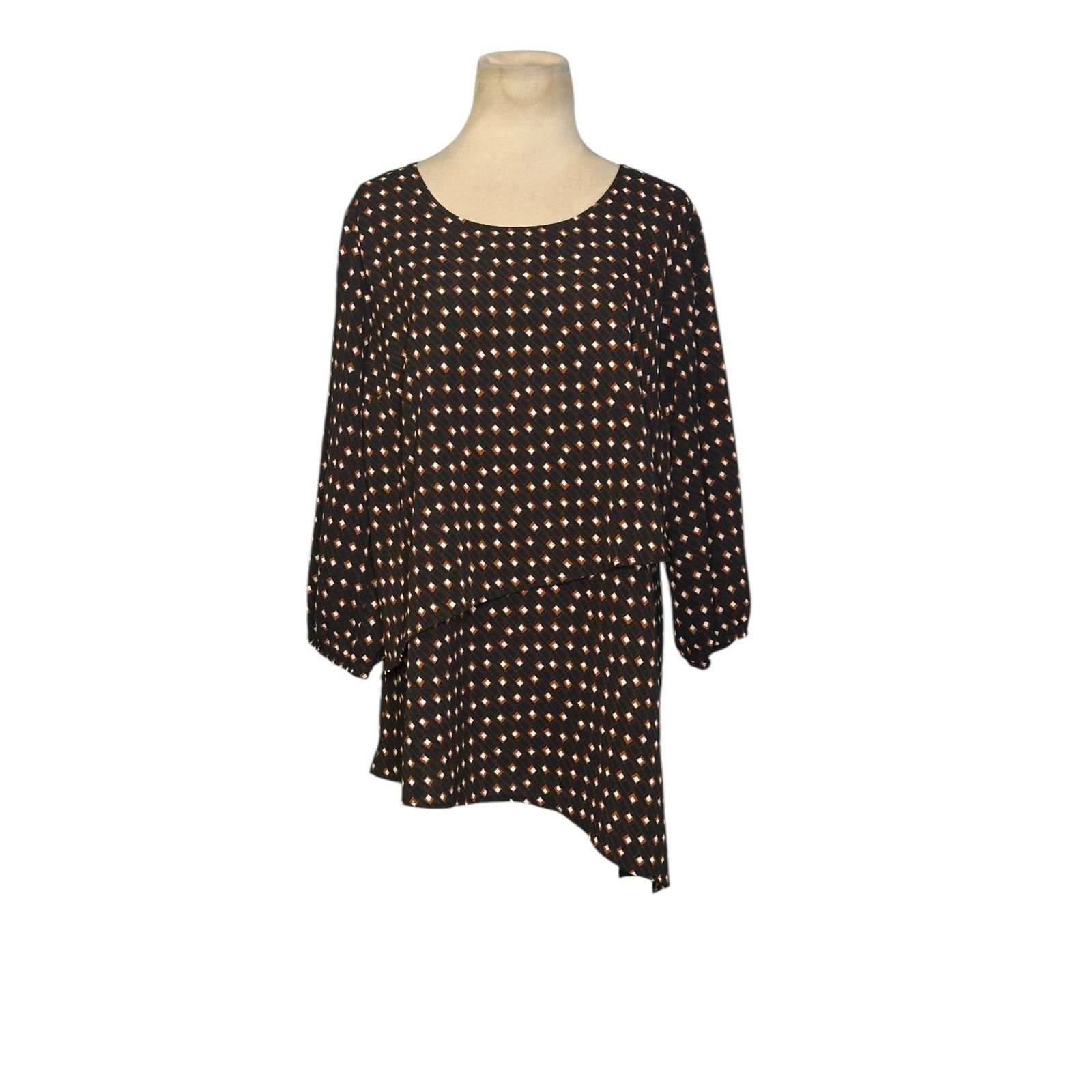 Apt. 9 APT. 9 Black brown layered asymmetric tunic blouse size L Size L / US 10 / IT 46 - 10 Thumbnail