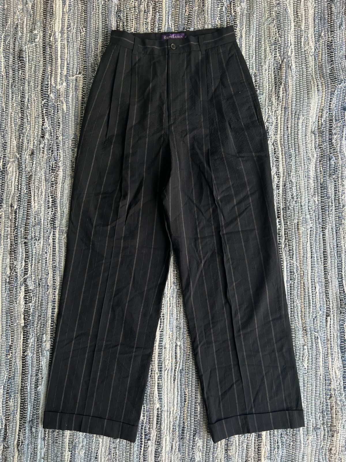 Ralph Lauren Purple Label 🇮🇹 Made High Waist Wide Leg Pinstriped Pleated Wool Pants Size 27" / US 4 / IT 40 - 3 Thumbnail
