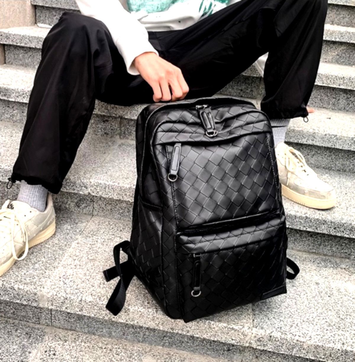 Designer × Japanese Brand Vintage Punk Woven Bucket Faux Leather Backpack Rave Size ONE SIZE - 3 Thumbnail