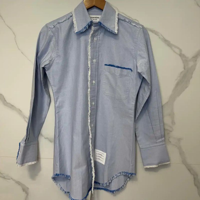 Thom Browne Thom Browne Light Blue Striped Long Sleeve Shirt 0089 Size US S / EU 44-46 / 1 - 1 Thumbnail