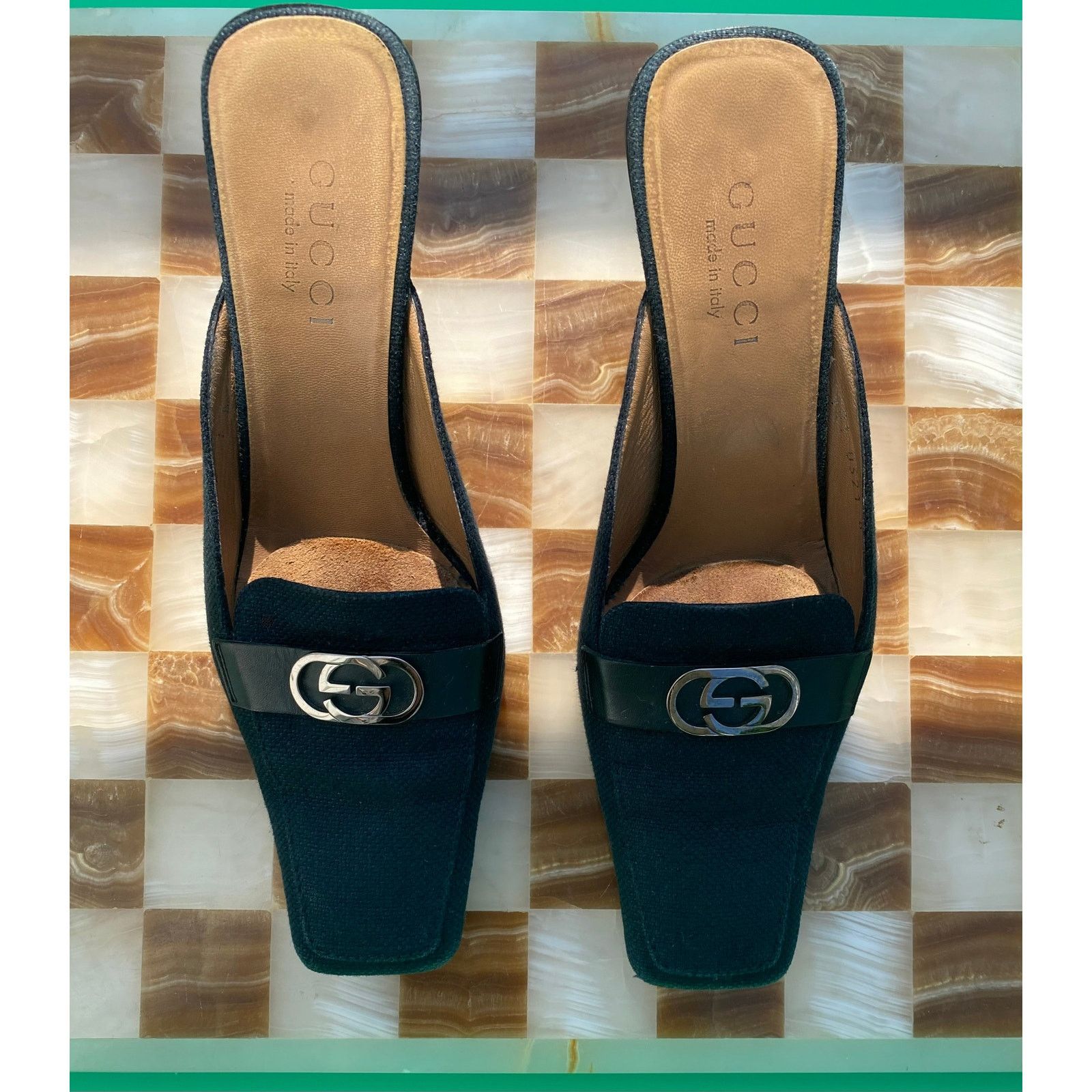 Gucci Vintage Gucci Black Canvas Heeled Mules with Logo Size US 7 / IT 37 - 2 Thumbnail